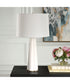 Ceramic Table Lamp with White Satin Glaze and White Linen