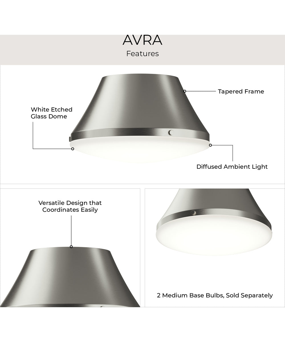 Avra Medium 2-Light Flush Mount with Etched White Glass Shade Brushed Nickel