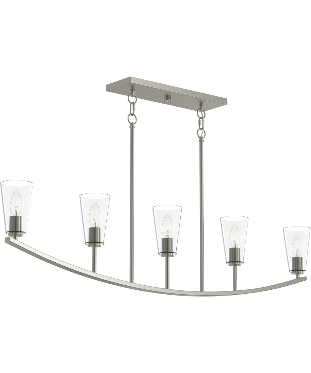 Jheni 5-Light Linear Chandelier with Clear Glass Shades Brushed Nickel