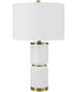 Ceramic Table Lamp in White Gloss and Gold with White Linen