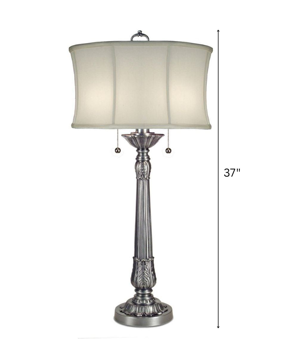 37"H Double Pull Chain Table Lamp Pewter