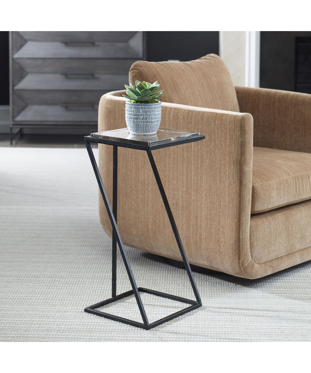 Accent Table in Black with Thick Glass Top