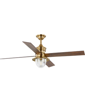 Gillen 56" 4-Blade LED Indoor/Outdoor Vintage Electric Ceiling Fan with Light Kit Clear Glass Shade Vintage Brass