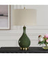 Ceramic Table Lamp with Emerald Green Glaze and Beige Linen
