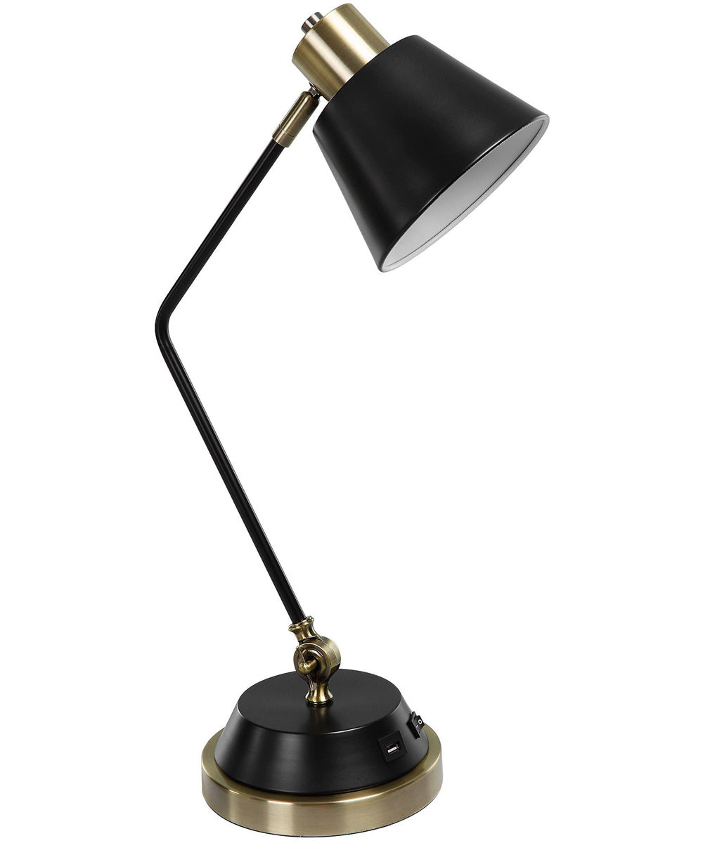 Desk Lamp in Antique Brass with USB Port and Metal Shade