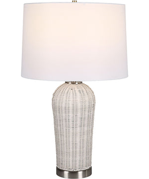 Coastal Woven Rattan Table Lamp with White Linen
