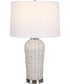 Coastal Woven Rattan Table Lamp with White Linen
