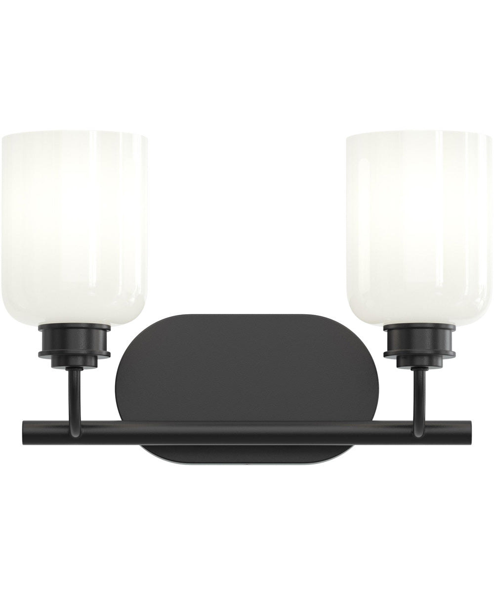 Reines 2-Light Bath Vanity with Opal Glass Shades Matte Black