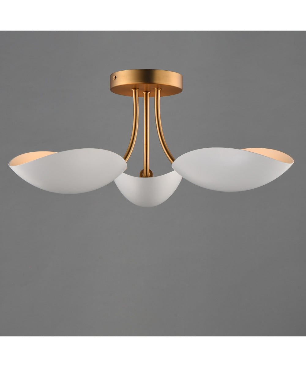 Maris 3-Light Semi Flush White/Natural Aged Brass