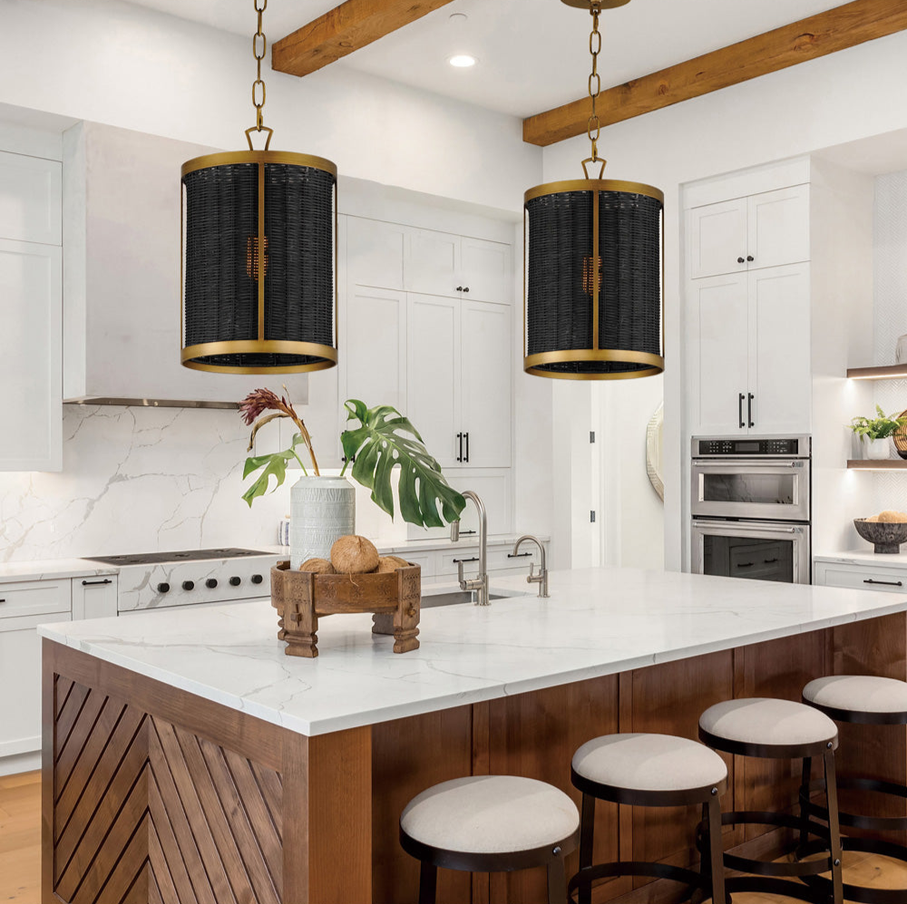 Rattan 1-Light Pendant Natural Aged Brass