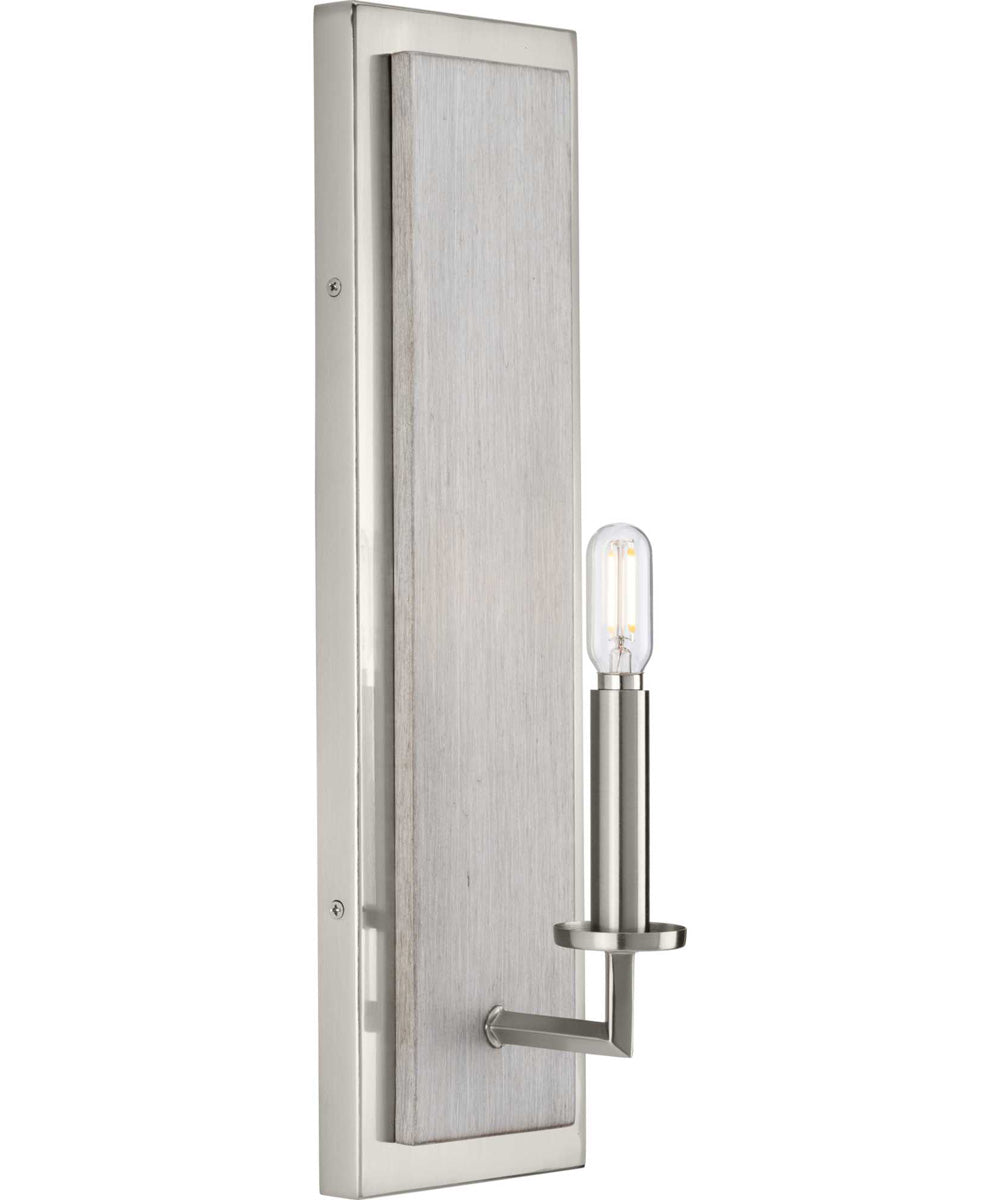 Galloway 1-Light 18" Modern Farmhouse Wall Bracket with Grey Washed Oak Accents Brushed Nickel