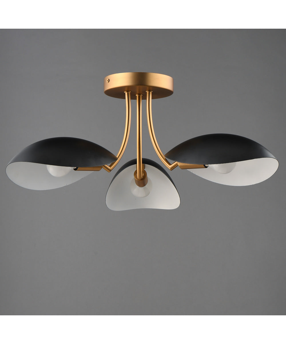 Maris 3-Light Semi Flush Black / Natural Aged Brass