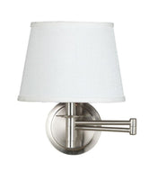Sheppard 20"W 1-Light Plug-In Brushed Steel with White Shade Wall Swing Arm Wall Sconce by KenroyHome
