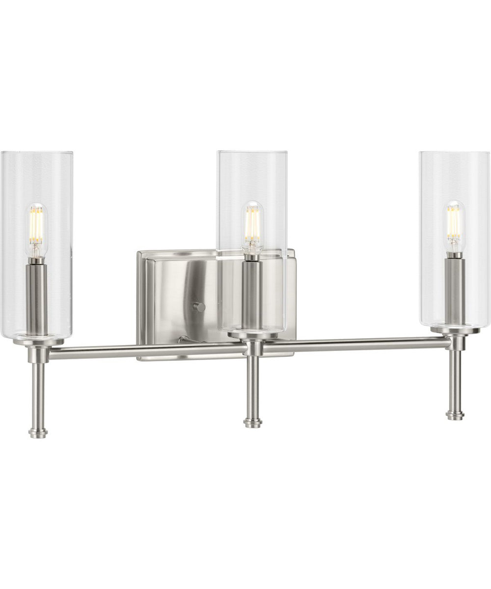 Elara 3-Light Clear Glass New Traditional Bath Vanity Light Brushed Nickel