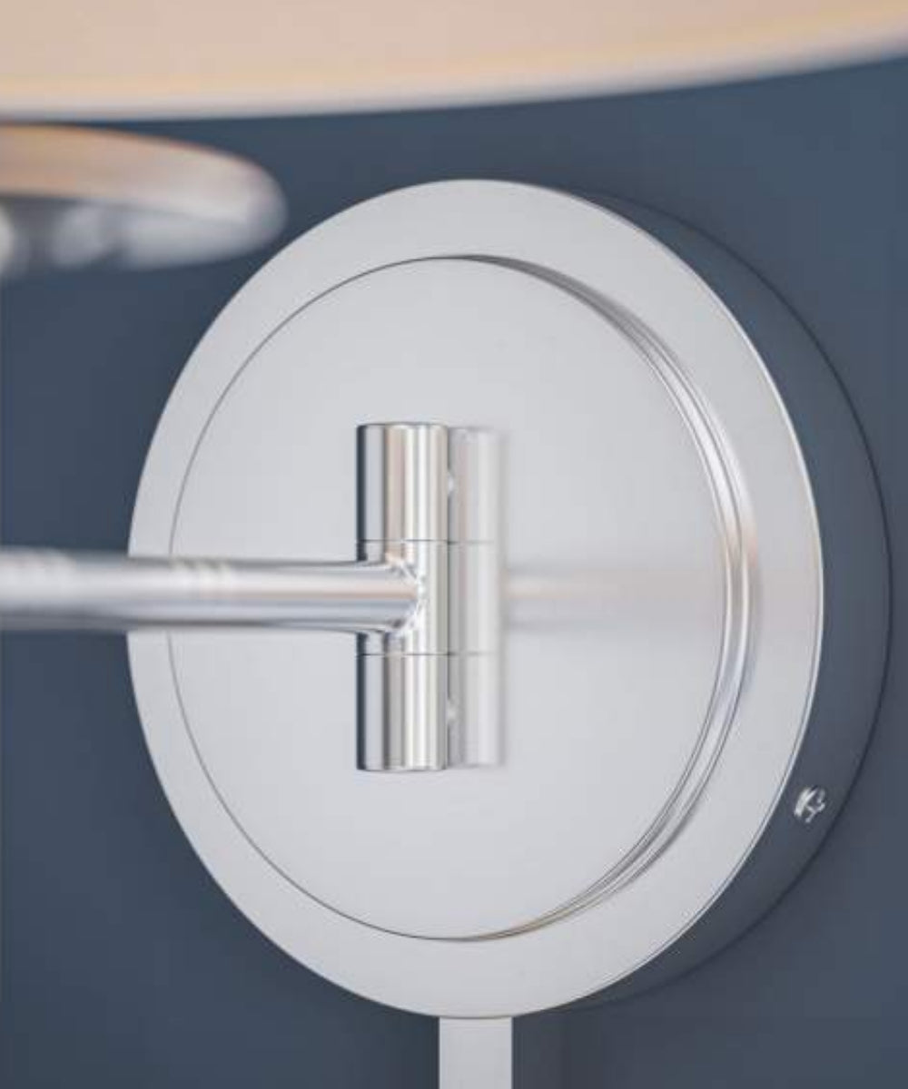 Sheppard 20"W 1-Light Plug-In Brushed Steel with White Shade Wall Swing Arm Wall Sconce by KenroyHome