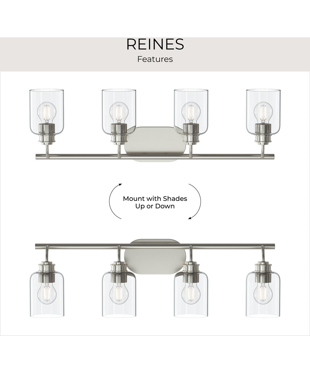 Reines 4-Light Bath Vanity with Clear Glass Shades Brushed Nickel