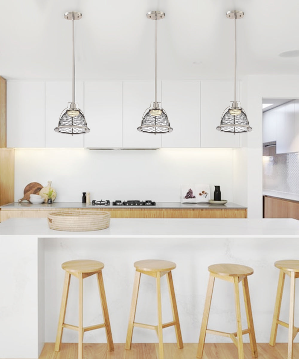 8"W Tex 1-Light Pendant Brushed Nickel / Black