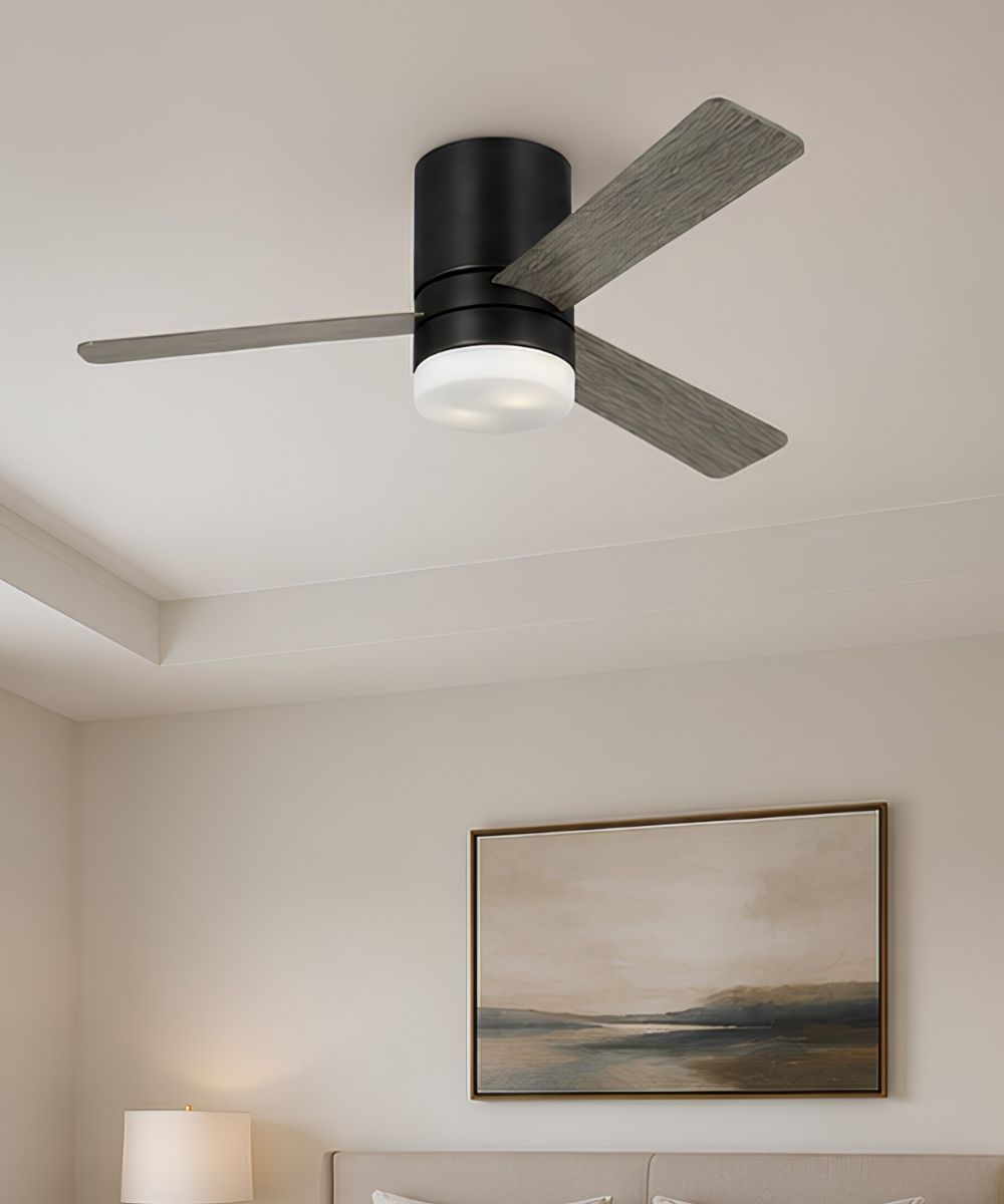 52" Era Modern 3-Blade Ceiling Fan Aged Pewter with Light Grey Weathered-Oak Blades, LED Light