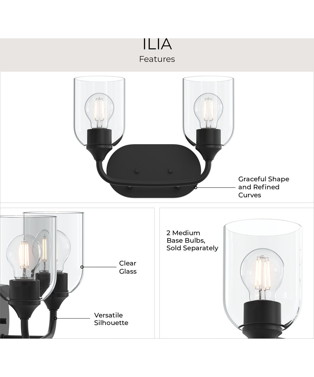 Ilia 2-Light Bath Vanity with Clear Glass Shade Matte Black