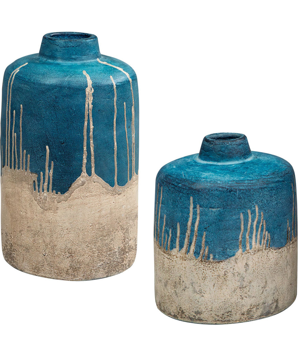 Coastal Cascade Indoor-Outdoor Blue Vases, Set of 2