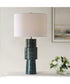 Ceramic Table Lamp in Ribbed Teal and White Linen