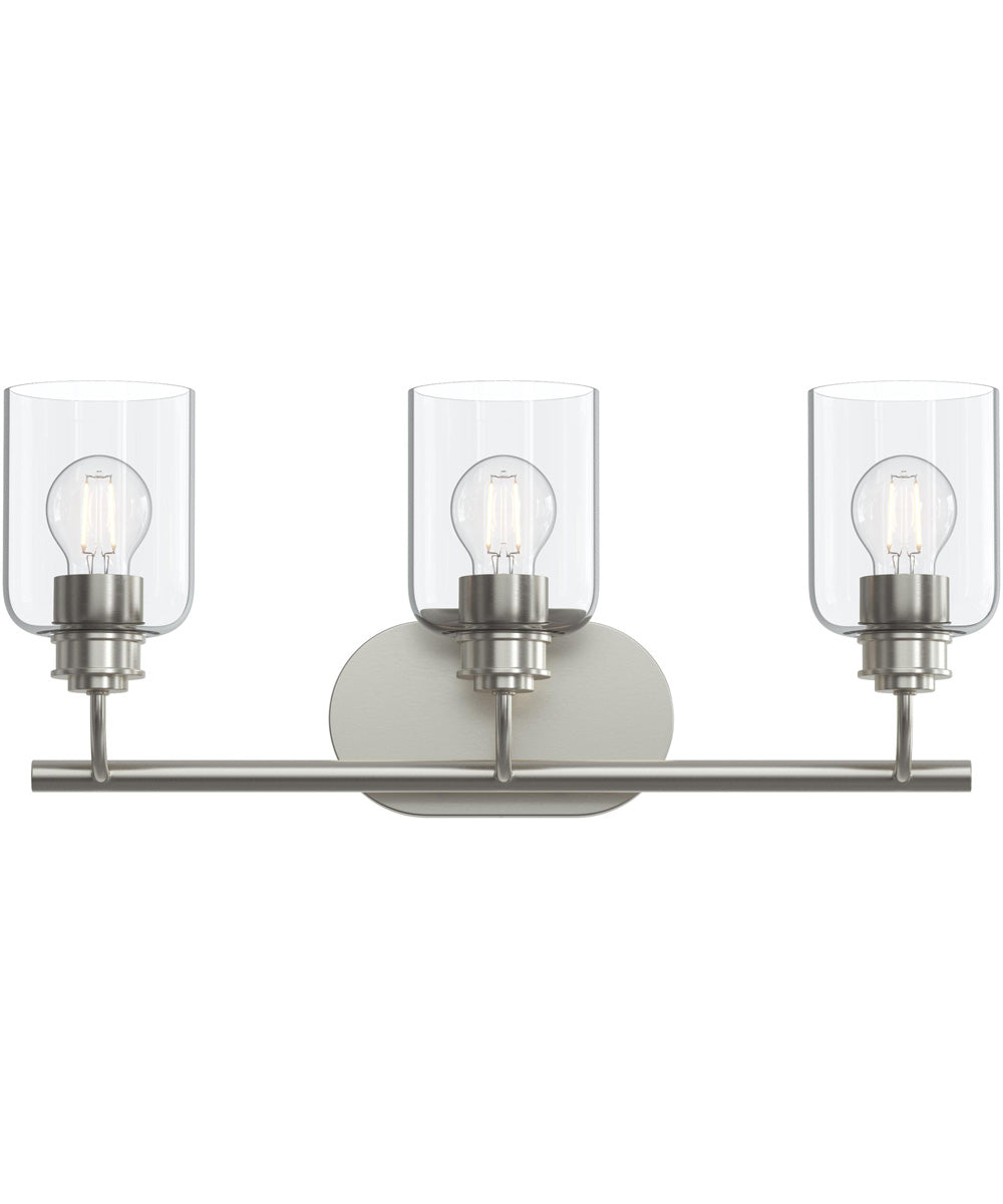 Reines 3-Light Bath Vanity with Clear Glass Shades Brushed Nickel