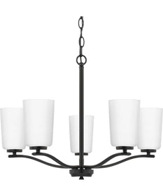 Adley 5-Light Etched White Glass New Traditional Chandelier Matte Black
