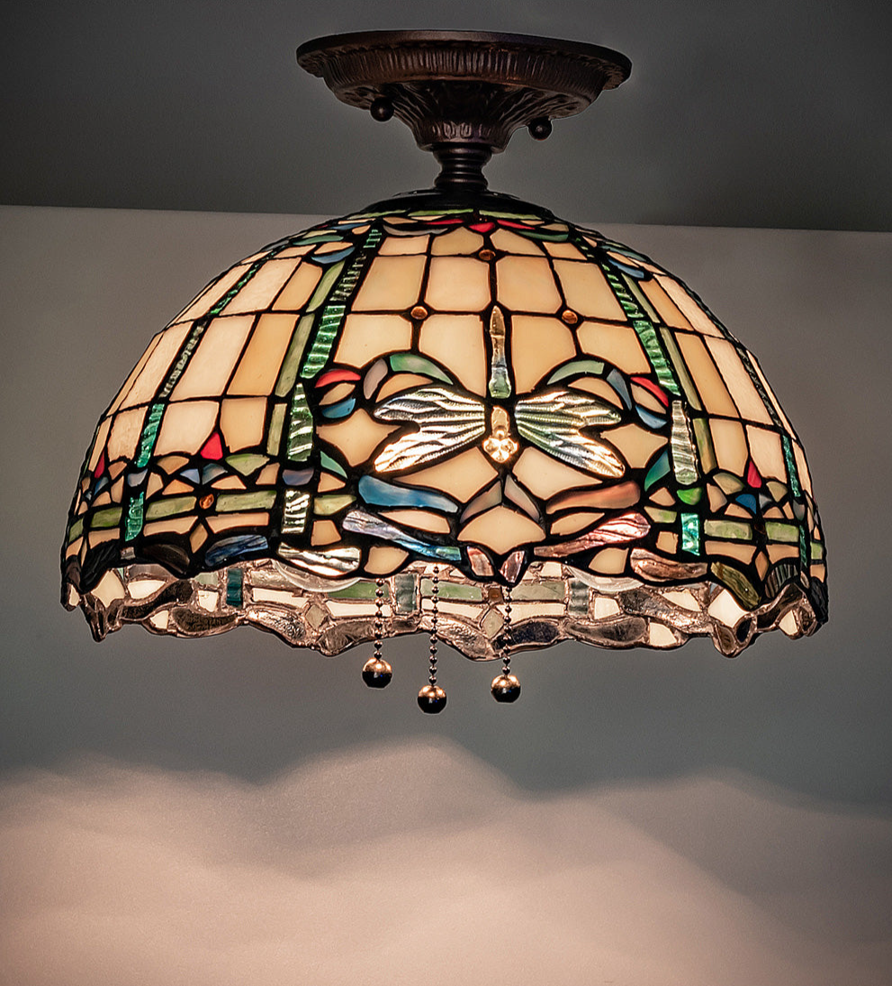 12" Wide Tiffany Dragonfly Flushmount