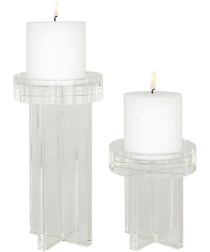 Crystal Pillar Candleholders, Set of 2