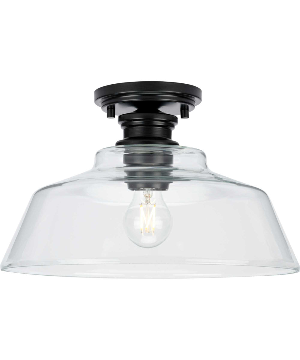 Singleton 1-Light 14" Farmhouse Medium Semi-Flush Mount Light with Clear Glass Shade Matte Black