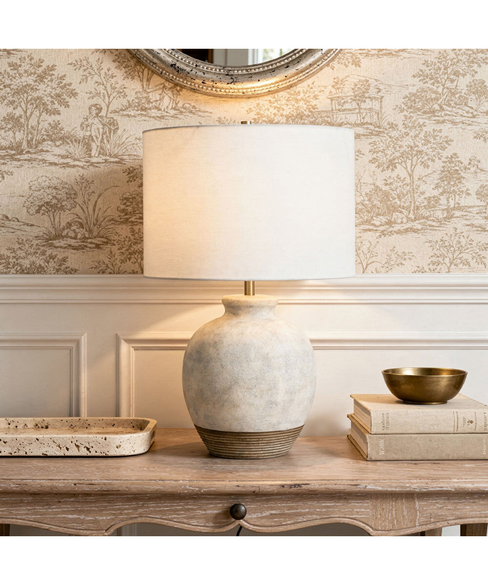 1-Light Table Lamp with Textured Ceramic in White Wash and Rust Brown