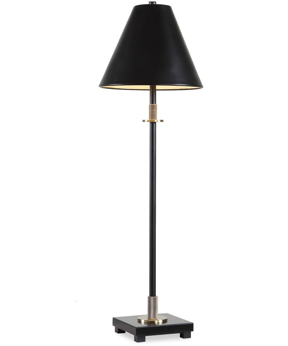 1-Light Buffet Lamp with Diamond Knurl Detail in Black and Antique Brass