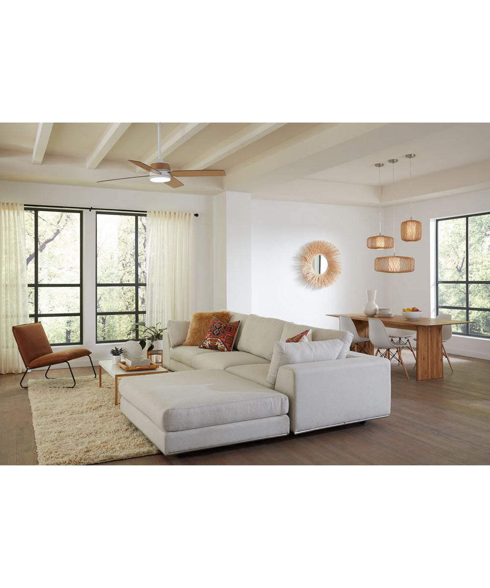 Shaffer II 56 in. 4-Blade Ceiling Fan with Integrated LED Lamped Light Natural Jute Accents Satin White