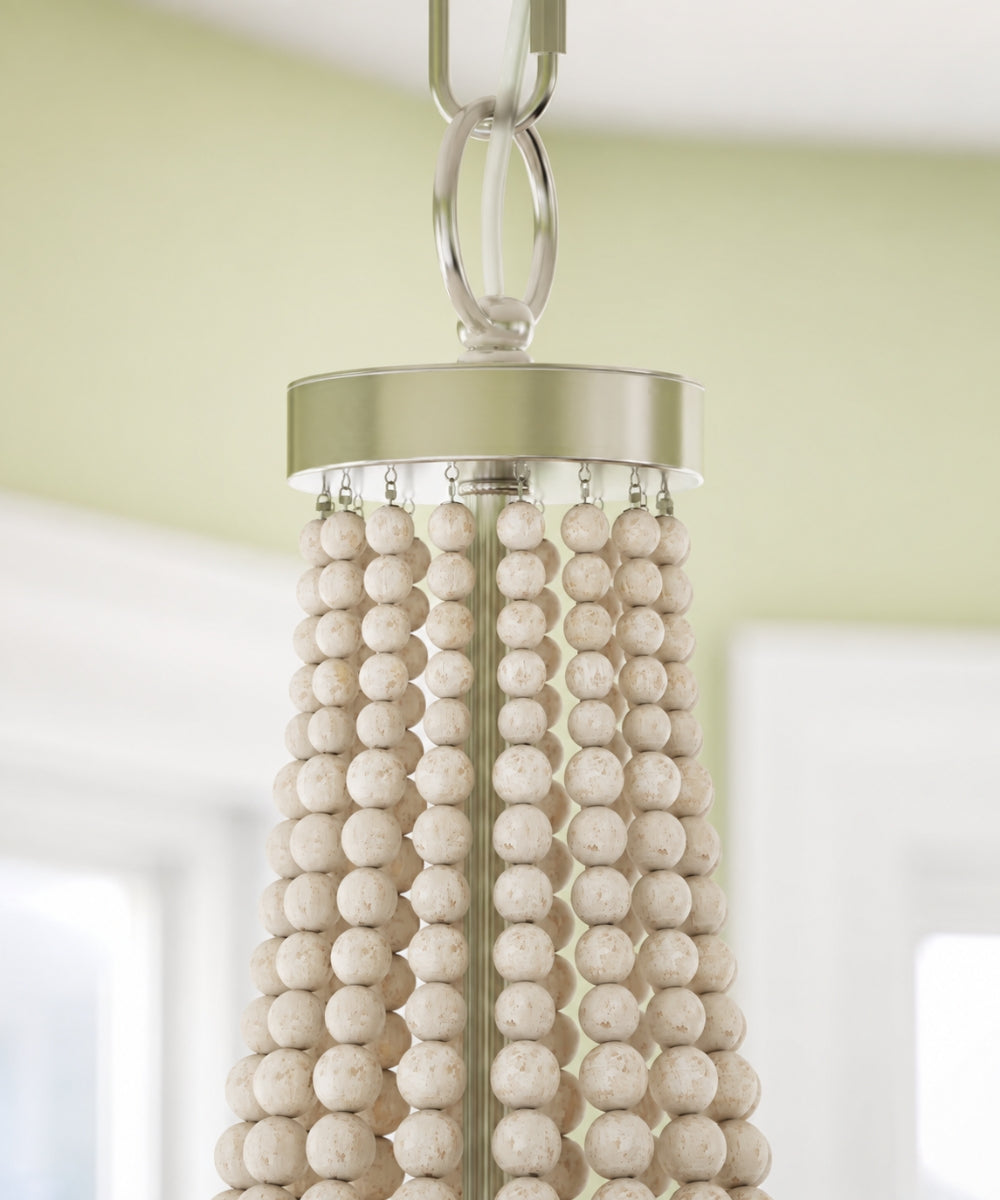 Dumas 16"W 3-Light Brushed Steel Finish Weathered White Wood Bead Chandelier by KenroyHome