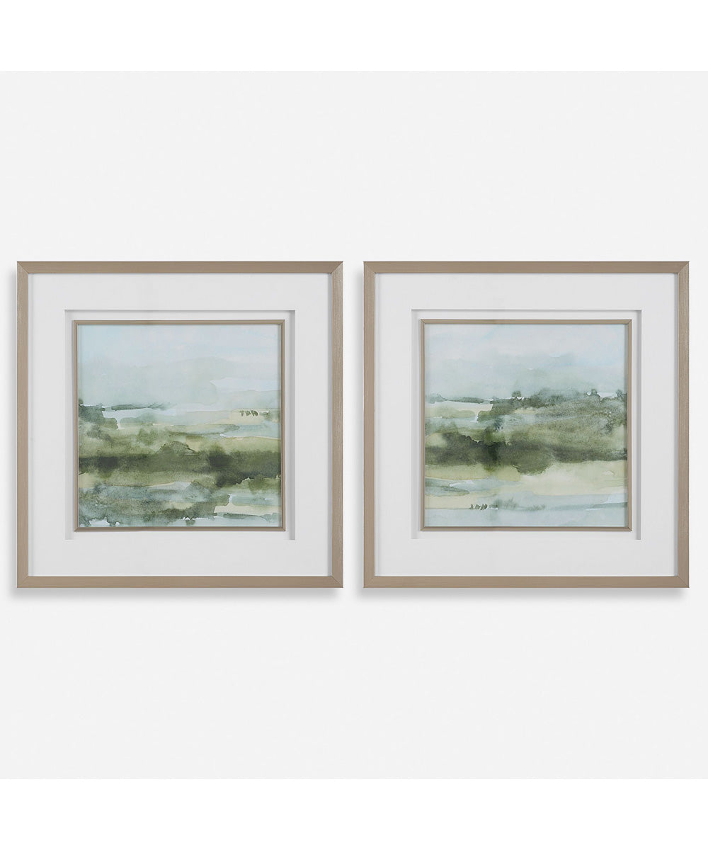 Soft Sage Abstract Landscape Prints Set of 2