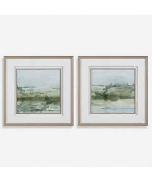 Soft Sage Abstract Landscape Prints Set of 2