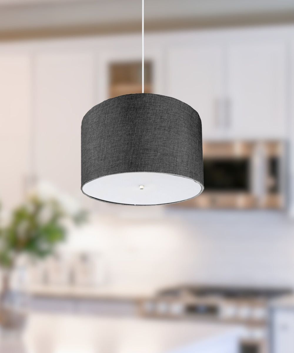 16" W 2 Light Pendant Granite Gray Shade with Diffuser, White Cord