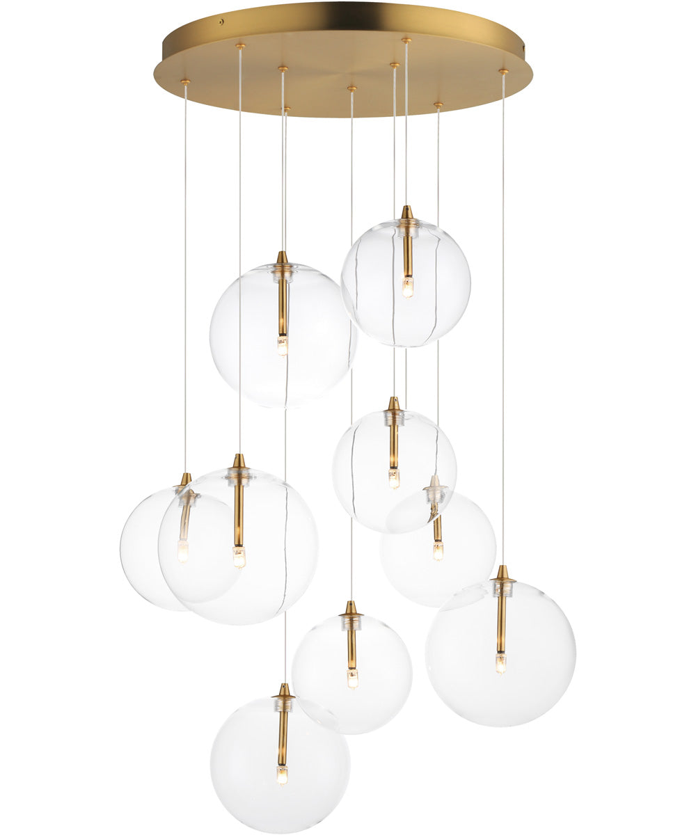 Global 9-Light LED Chandelier Natural Aged Brass