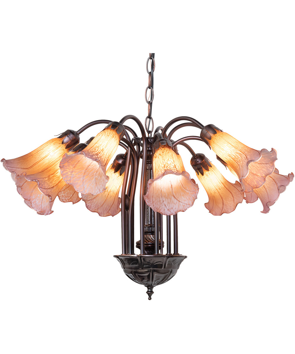 24" Wide Amber/Purple Tiffany Pond Lily 12 Light Chandelier