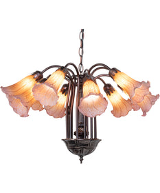 24" Wide Amber/Purple Tiffany Pond Lily 12 Light Chandelier