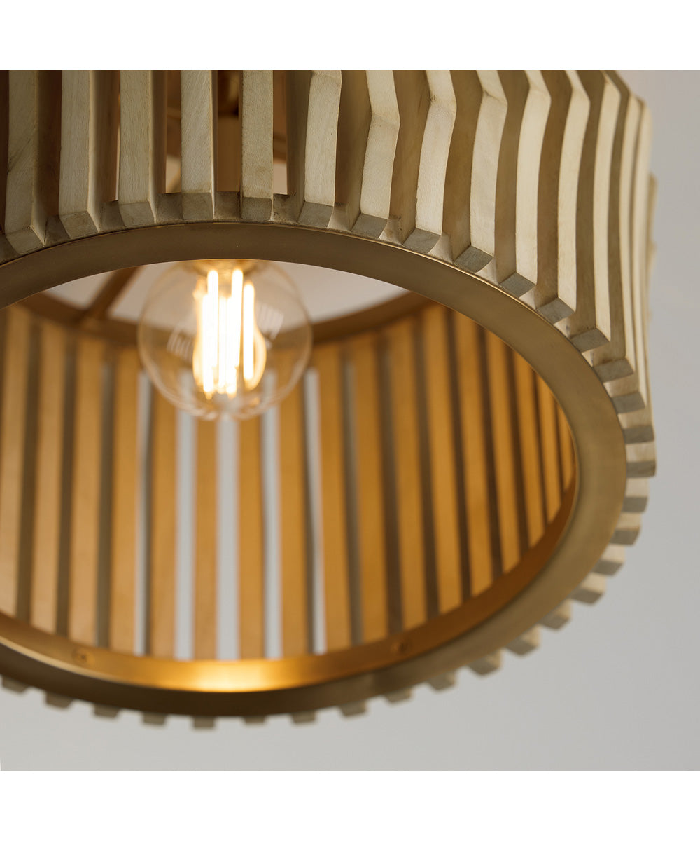 Archer 1-Light Semi-Flush Blonde Wood and Matte Brass