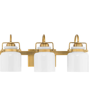 Fessler 3-Light Opal Glass Farmhouse Bath Light Vintage Brass