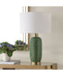 Table Lamp Ceramic in Olive Green with Antique Brass Accents