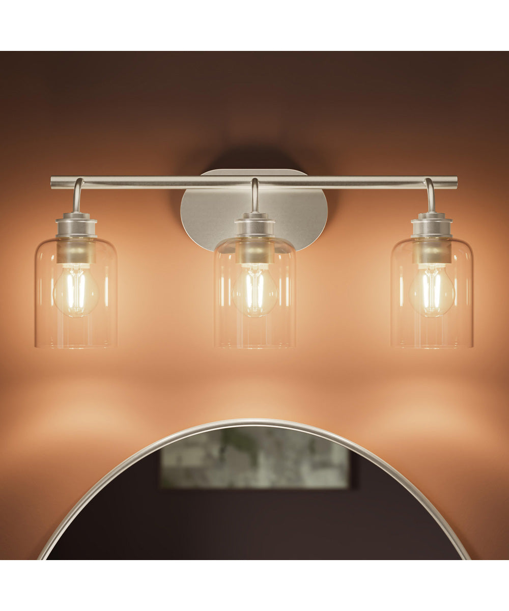 Reines 3-Light Bath Vanity with Clear Glass Shades Brushed Nickel