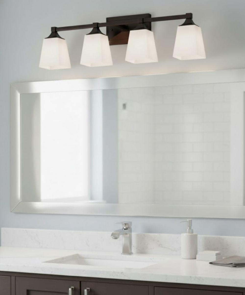27"W 4-Light LED Bath Vanity Light Fixture Oil Rubbed Bronze Finish with Square Glass Shades