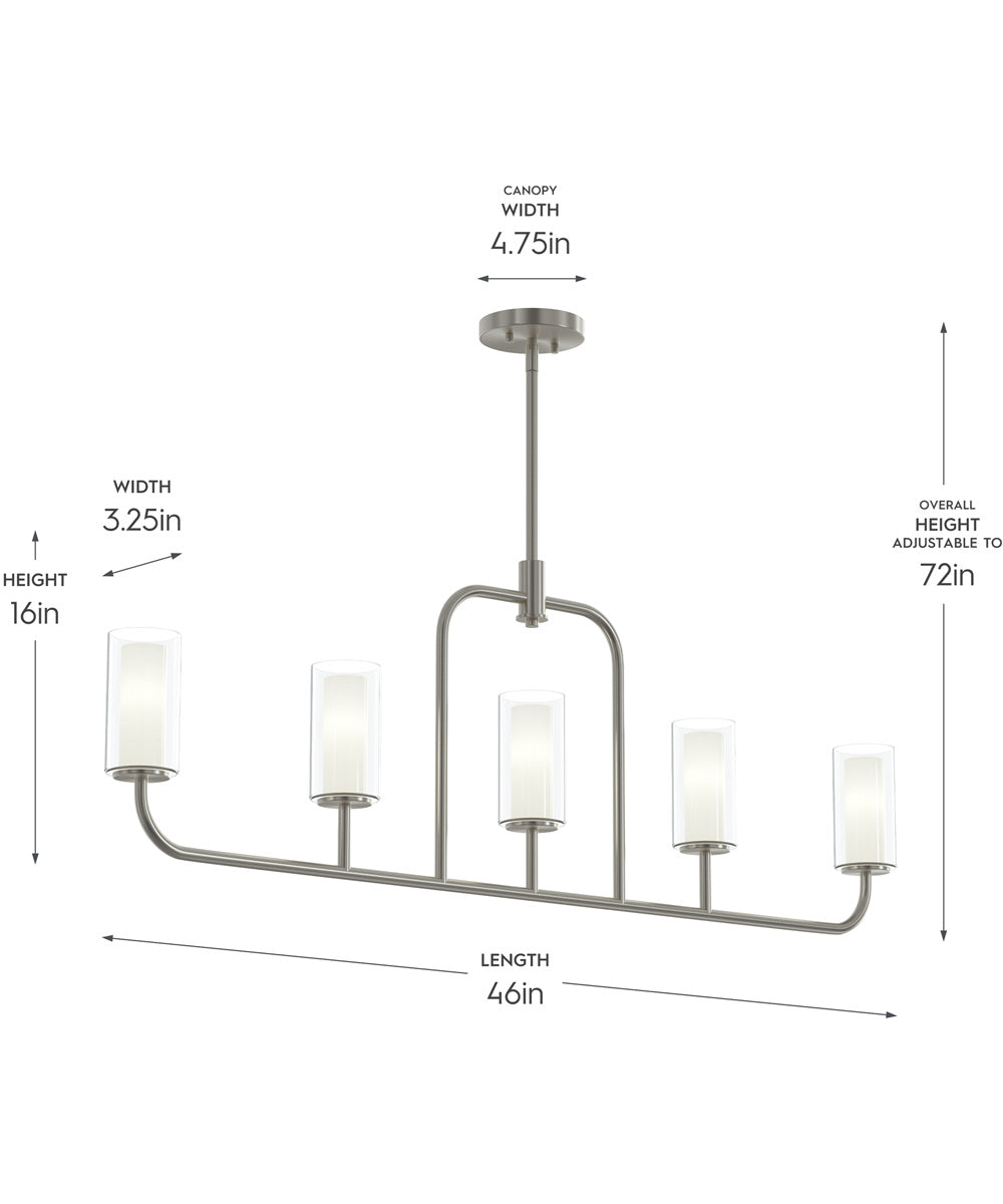 Mack 5-Light Linear Chandelier with Layered Glass Shades Brushed Nickel
