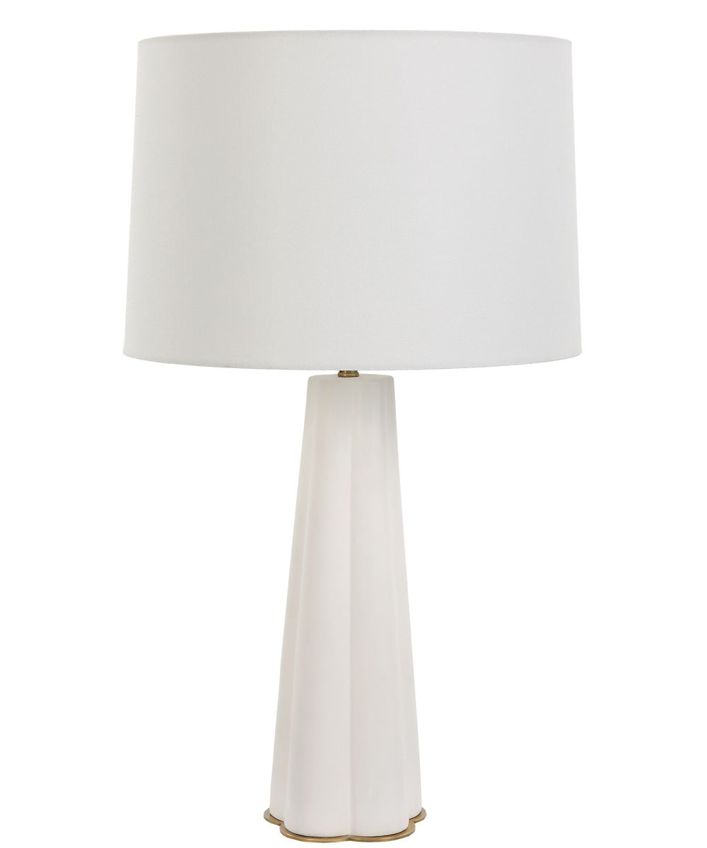 Ceramic Table Lamp with White Satin Glaze and White Linen