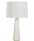 Ceramic Table Lamp with White Satin Glaze and White Linen