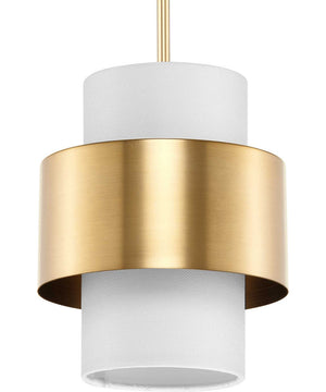 Silva 1-Light White Linen Shade Pendant Brushed Bronze