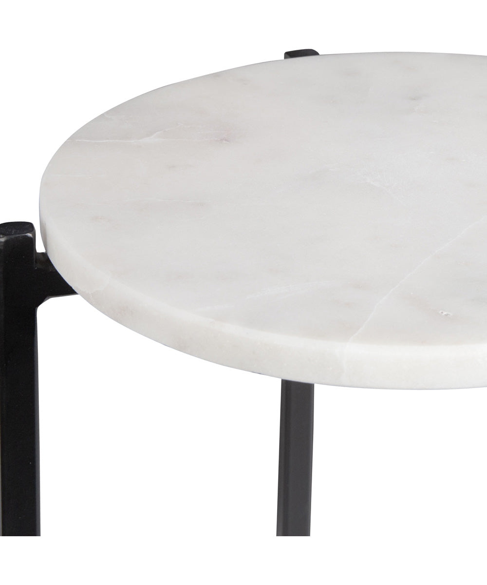 Set of 2 Tables with White Marble and Iron Black